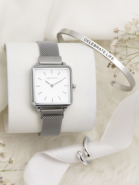 JOKER & WITCH Women Silver-Toned & White Soho Loft Love Triangle Watch Gift Set JWLT334
JOKER & WITCH Women Silver-Toned & White Soho Loft Love Triangle Watch Gift Set JWLT334
