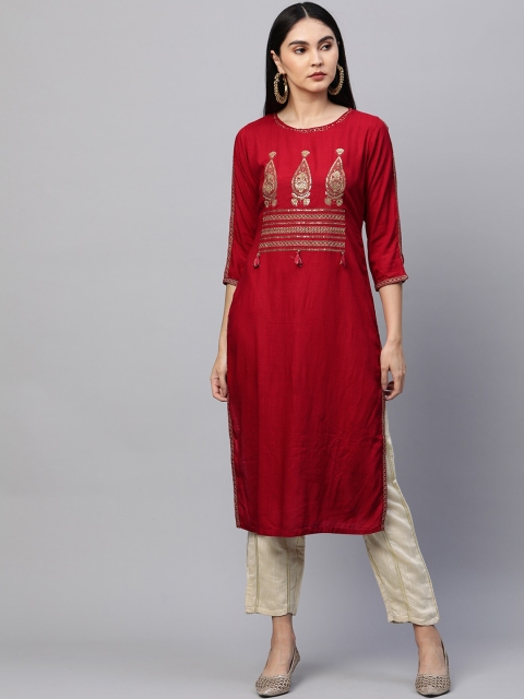 FASHOR Women Red & Gold-Toned Ethnic Motifs Embroidered Flared Sleeves Kurta
FASHOR Women Red & Gold-Toned Ethnic Motifs Embroidered Flared Sleeves Kurta