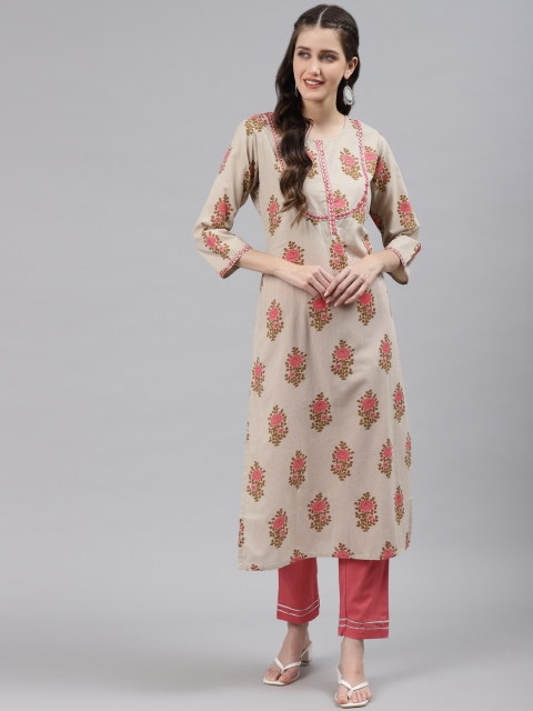 Readiprint Fashions Women Beige Floral Printed Regular Thread Work Pure Cotton Kurta with Pyjamas
Readiprint Fashions Women Beige Floral Printed Regular Thread Work Pure Cotton Kurta with Pyjamas