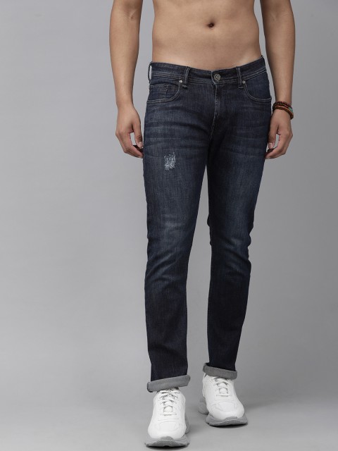 The Roadster Lifestyle Co Men Navy Blue Skinny Fit Low Distress Stretchable Jeans