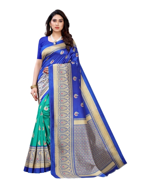MOKSHA DESIGNS Turquoise Blue & Green Ethnic Motifs Zari Pure Silk Kanjeevaram Saree
MOKSHA DESIGNS Turquoise Blue & Green Ethnic Motifs Zari Pure Silk Kanjeevaram Saree