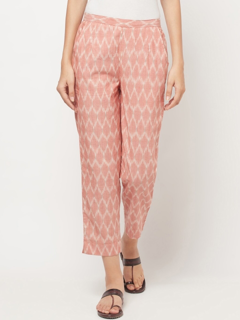 Fabindia Women Red Ethnic Motifs Printed Trousers