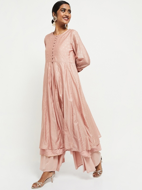max Women Peach-Coloured Thread Work Anarkali Kurta