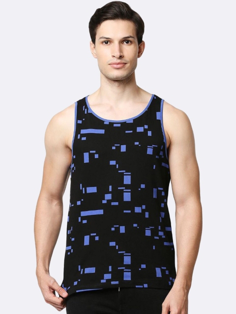 Bewakoof Men Black & Blue Printed Cotton Innerwear Vests