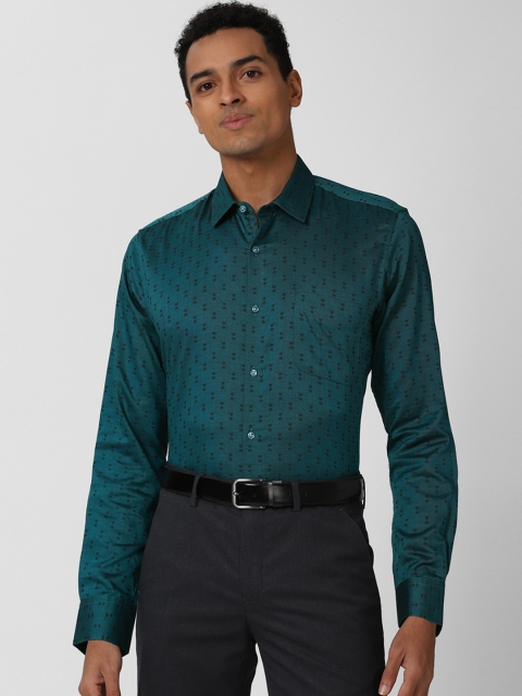 Peter England Men Green Opaque Printed Formal Shirt
