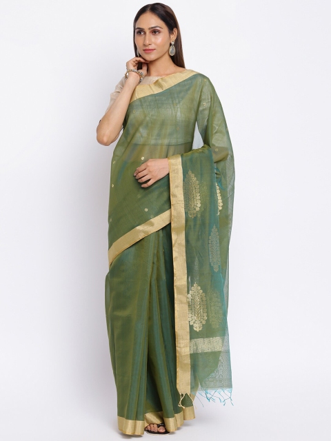Fabindia Green & Gold Ethnic Motifs Zari Saree