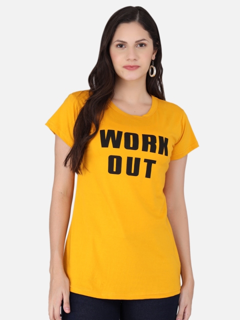 FurryFlair Women Yellow & Black Typography Printed T-shirt