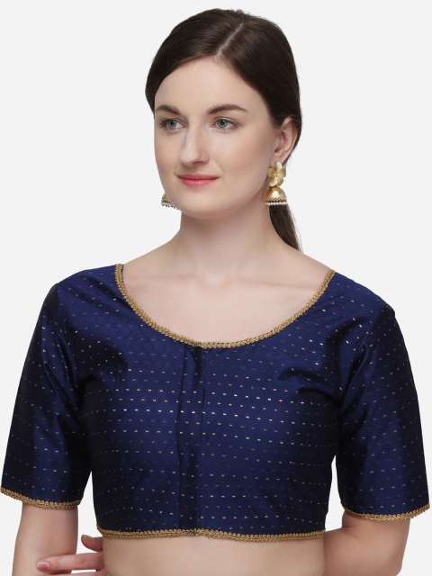 Fab Dadu Women Navy Blue & Golden-Color Woven-Design Jacquard Saree Blouse