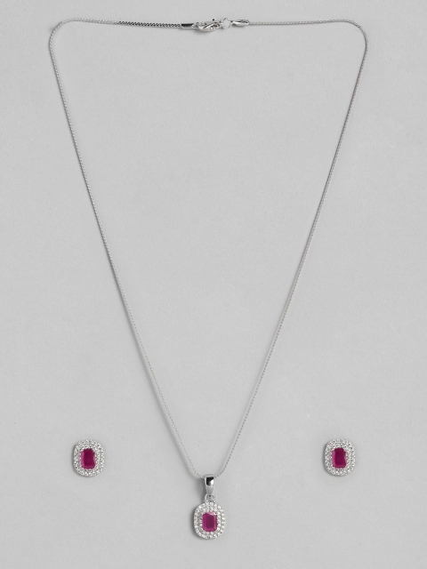 Peora Magenta Silver-Plated American Diamond & CZ Studded Pendent Chain with Earrings
Peora Magenta Silver-Plated American Diamond & CZ Studded Pendent Chain with Earrings