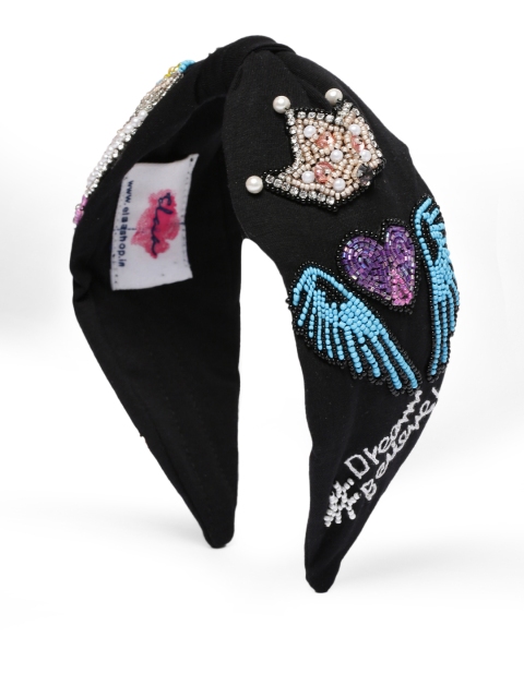 Elaa Women Black Embellished Knot Detailed Hairband