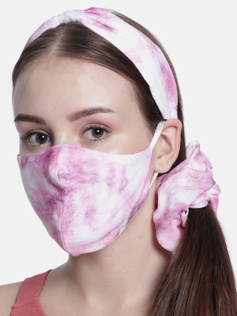 Elaa Women Pink Hairband with Mask & Ponytail Holder