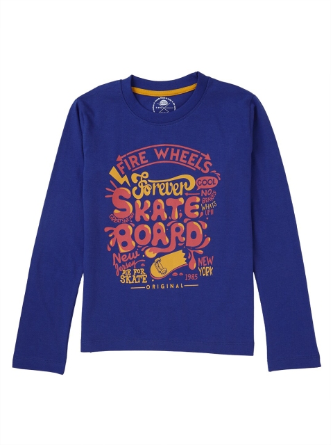 Cub McPaws Boys Navy Blue Typography Printed T-shirt