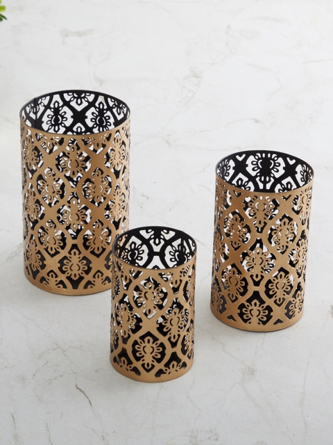 Home Centre Gold 3 Pcs Metal Candle Holders