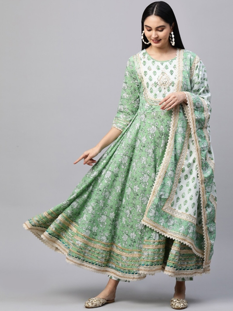 FASHOR Women Green & White Floral Block Printed Pure Cotton Kurta with Trousers & Dupatta
FASHOR Women Green & White Floral Block Printed Pure Cotton Kurta with Trousers & Dupatta