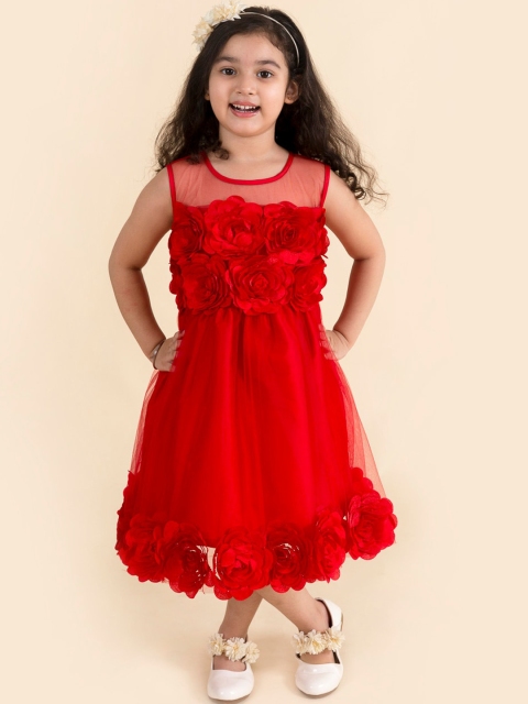 pspeaches Red Embellished Net Fit & Flare Dress