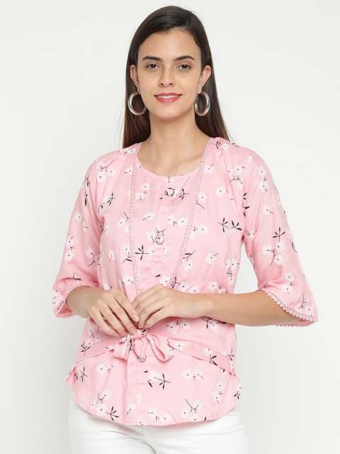 V2 Value & Variety Peach-Coloured Floral Regular Top
