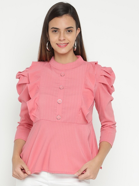 V2 Value & Variety Peach-Coloured Peplum Top