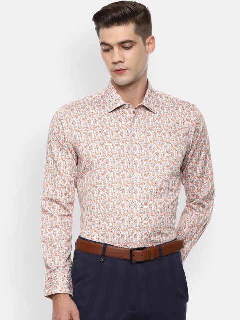 Van Heusen Men Cream-Coloured Slim Fit Floral Printed Formal Shirt