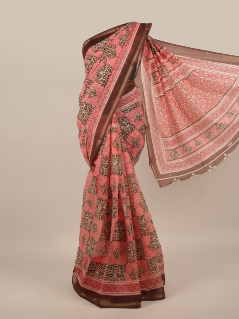 Pothys Pink & Brown Printed Zari Saree