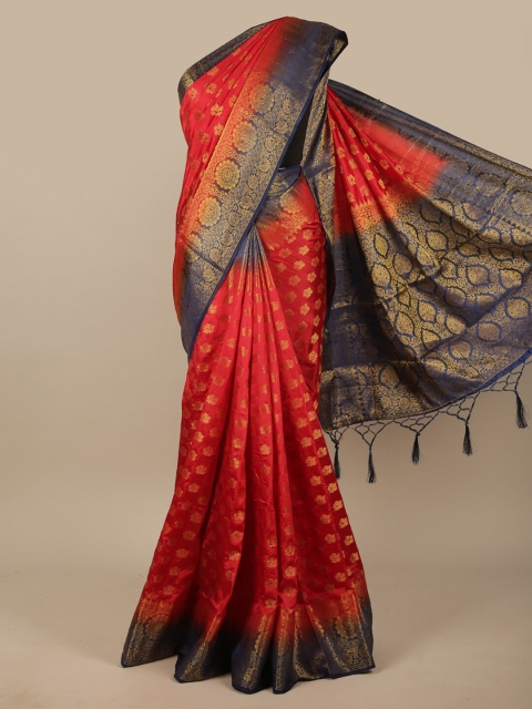 Pothys Red & Blue Floral Jute Silk Saree