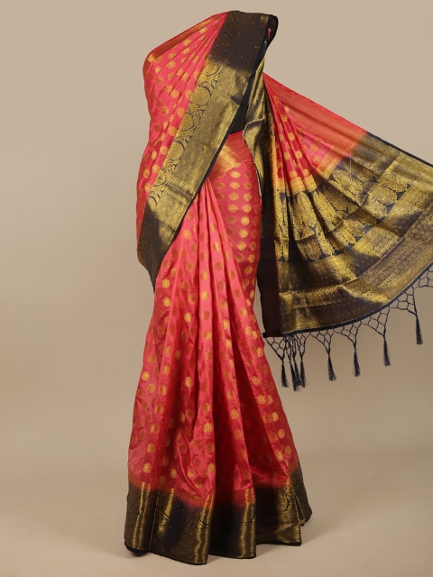 Pothys Pink & Gold-Toned Woven Design Jute Silk Saree
