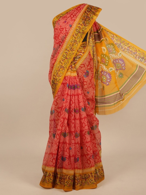 Pothys Red & Yellow Ethnic Motifs Printed Saree