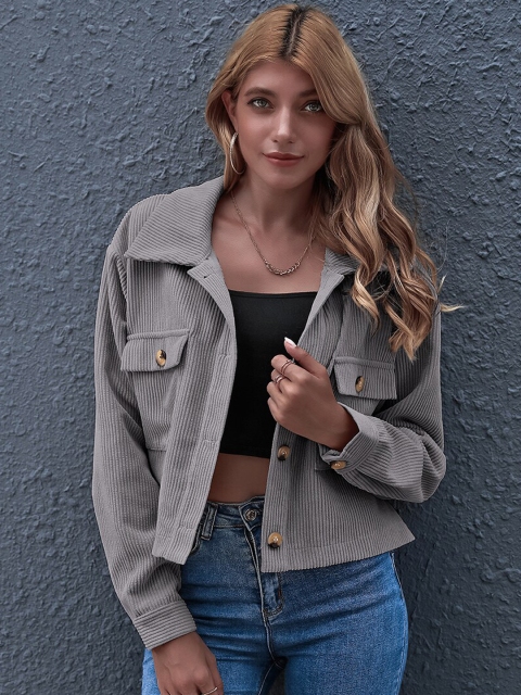 GRACE & JACK Women Grey Floral Lightweight Tailored Jacket