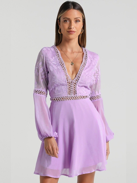 GRACE & JACK Women Purple Floral Lace Dress