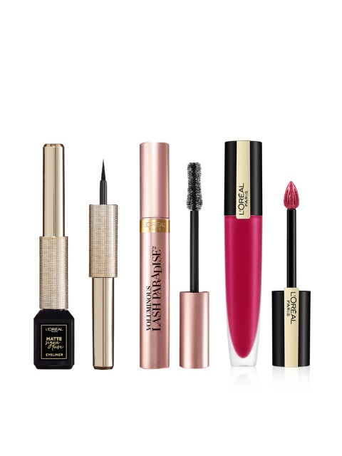 LOreal Paris Set of Lash Paradise Mascara & Signature Eyeliner With Liquid Lipstick, Black
LOreal Paris Set of Lash Paradise Mascara & Signature Eyeliner With Liquid Lipstick, Black