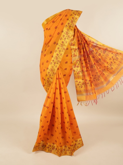 Pothys Yellow & Red Floral Silk Cotton Saree