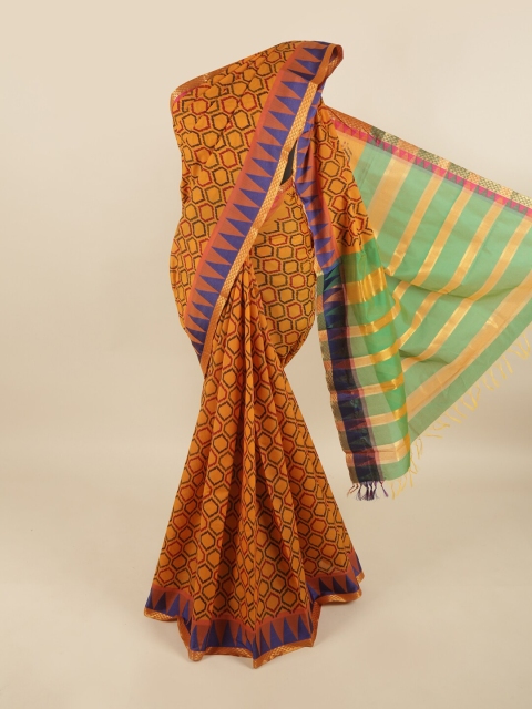 Pothys Mustard & Blue Silk Cotton Saree