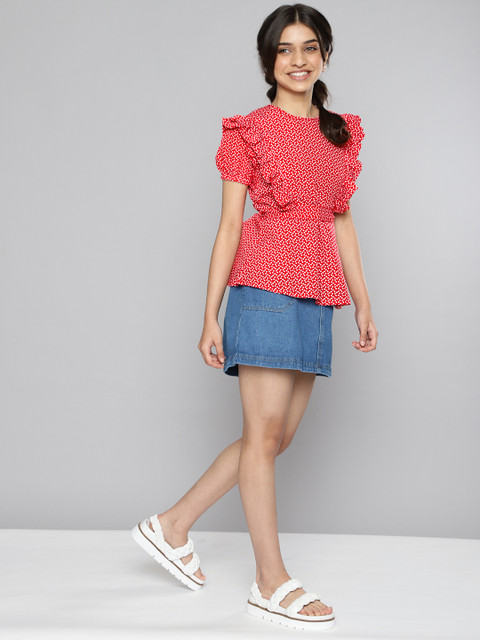 JUSTICE Red & White Conversational Printed Cap Sleeves Viscose Rayon Peplum Top
JUSTICE Red & White Conversational Printed Cap Sleeves Viscose Rayon Peplum Top