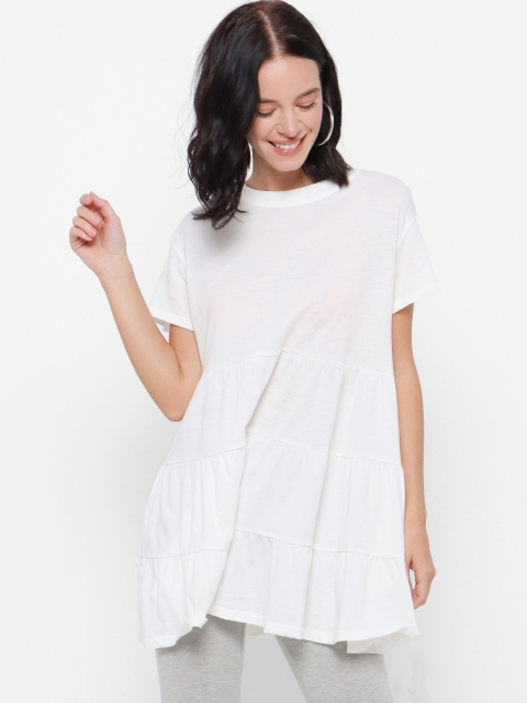 FOREVER 21 White Pure Cotton Tiered Flounce Top