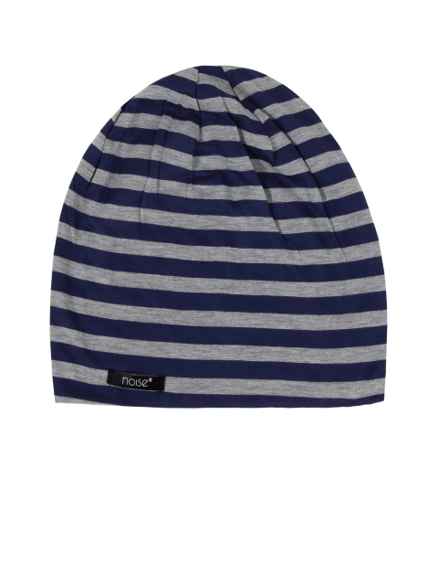 NOISE Unisex Grey & Navy Striped Beanie