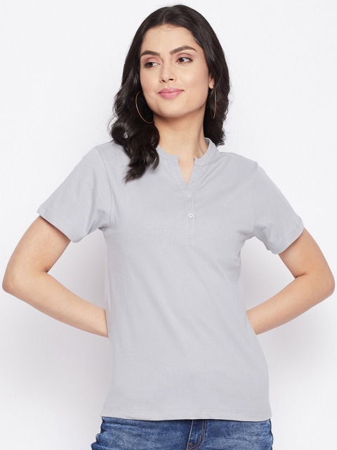 HARBORNBAY Women Grey Pockets T-shirt
