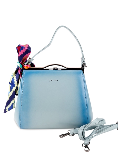 ODETTE Blue Leather Shopper Hobo Bag with Tasselled
