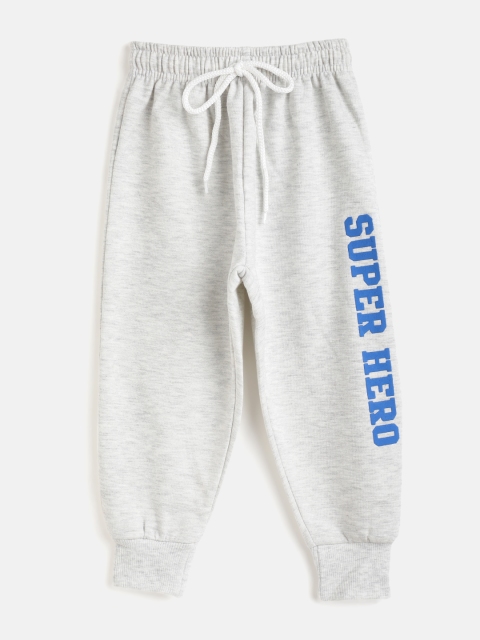 GAME BEGINS Boys Grey Melange & Blue Printed Cotton Joggers