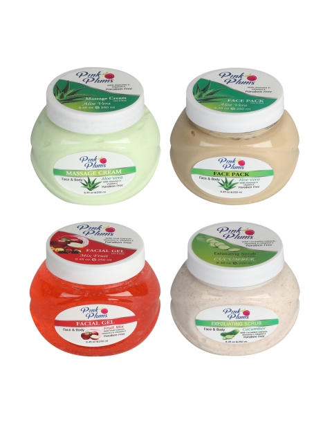 PINK PLUMS Unisex AloeVera Massage Cream, Face Pack, Fruit Mix Gel & Cucumber Scrub Combo, Multi
PINK PLUMS Unisex AloeVera Massage Cream, Face Pack, Fruit Mix Gel & Cucumber Scrub Combo, Multi