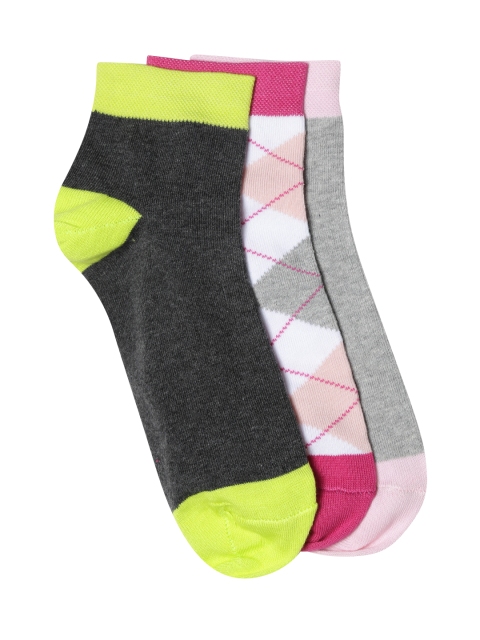 DressBerry Women Set of 3 Ankle-Length Socks, Grey melange