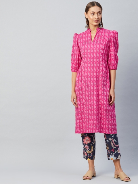 Athena Women Pink Floral Kantha Embroidered Pure Silk Kurta with Trousers
Athena Women Pink Floral Kantha Embroidered Pure Silk Kurta with Trousers