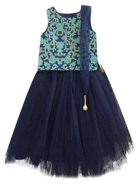 A T U N Girls Navy Blue & Gold-Toned Embroidered Ready to Wear Lehenga & Blouse With Dupatta
A T U N Girls Navy Blue & Gold-Toned Embroidered Ready to Wear Lehenga & Blouse With Dupatta