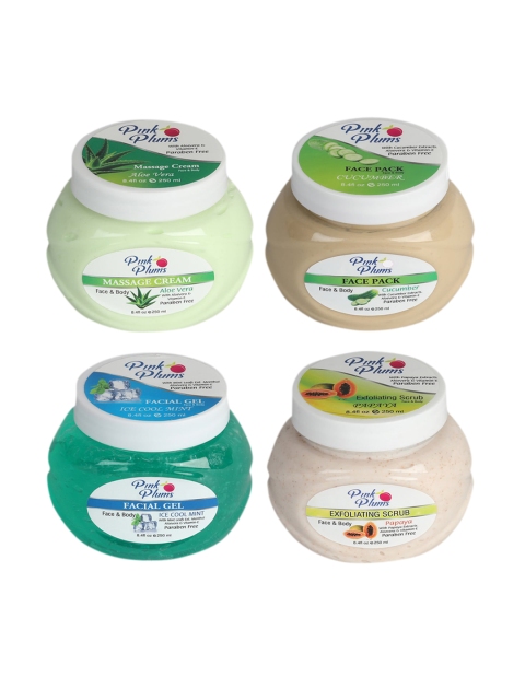 Pink Plums Unisex Aloe Vera Massage Cream, Face Pack, Mint Gel & Papaya Scrub Combo, Multi
Pink Plums Unisex Aloe Vera Massage Cream, Face Pack, Mint Gel & Papaya Scrub Combo, Multi