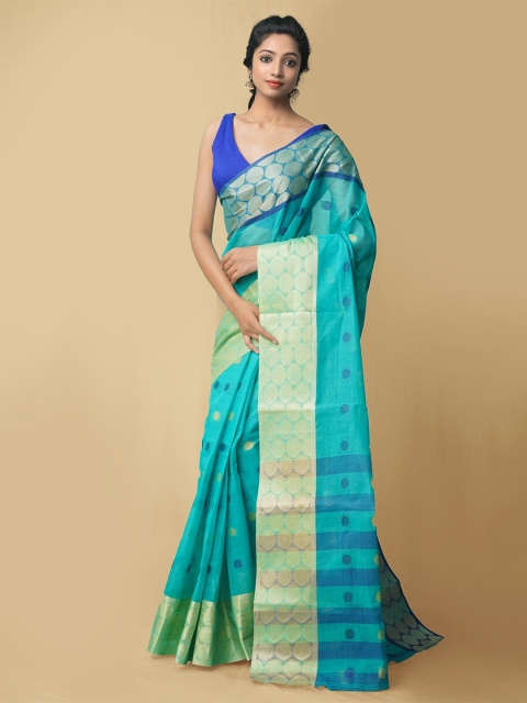 Unnati Silks Women Turquoise Blue & green Pure Handloom Bengal Tant Cotton Sustainable Saree
Unnati Silks Women Turquoise Blue & green Pure Handloom Bengal Tant Cotton Sustainable Saree