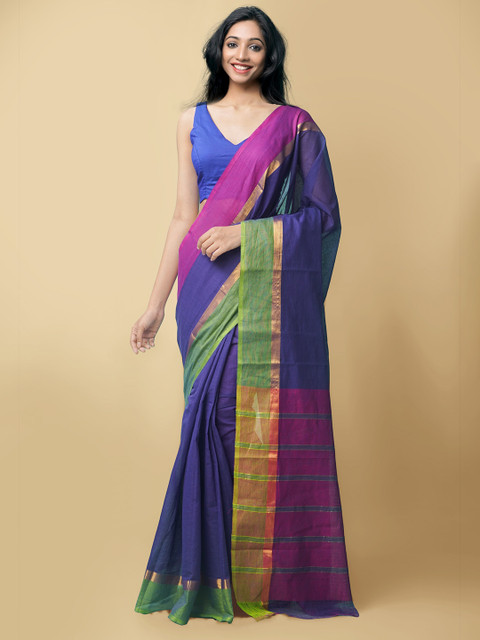Unnati Silks Blue & Green Striped Zari Pure Cotton Mangalagiri Saree 
Unnati Silks Blue & Green Striped Zari Pure Cotton Mangalagiri Saree