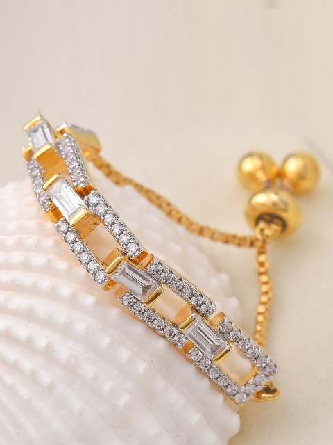 Tistabene Gold-Toned & White Stone-Studded Contemporary Adjustable Cocktail Finger Ring
Tistabene Gold-Toned & White Stone-Studded Contemporary Adjustable Cocktail Finger Ring