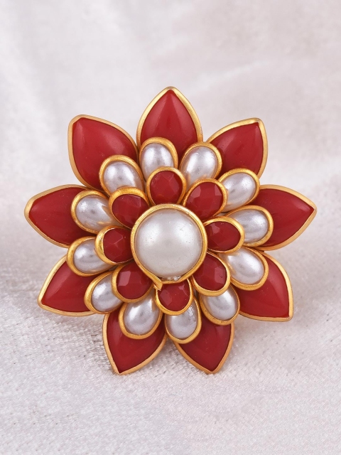 Tistabene Gold-Toned & Red Stone-Studded & Pearl Beaded Handcrafted Cocktail Finger Ring
Tistabene Gold-Toned & Red Stone-Studded & Pearl Beaded Handcrafted Cocktail Finger Ring