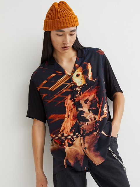H&M Men Black Regular Fit Printed Resort Shirt