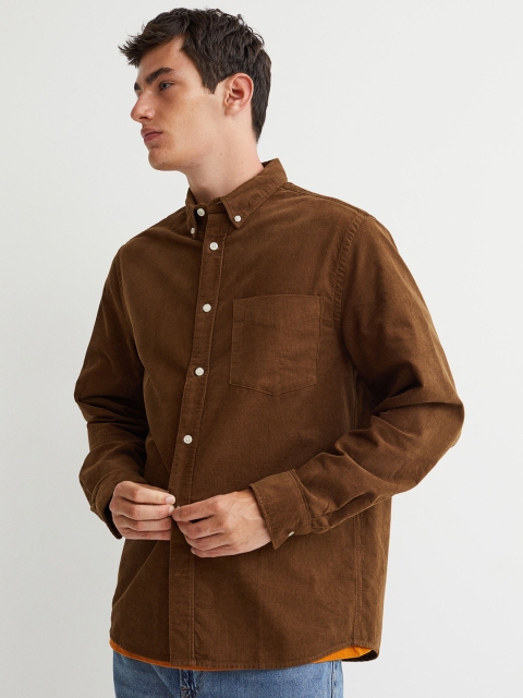 H&M Brown Solid Regular Fit Corduroy shirt