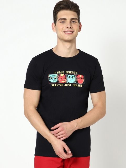 Bewakoof Men Black Typography Printed Applique T-shirt