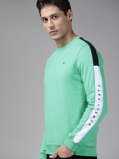 Park Avenue Men Green Solid Sweatshirt